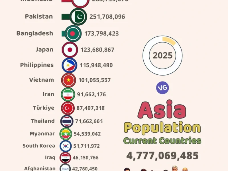 Top 20 Most Populous Countries in Asia (2025)